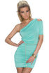 Mint Green Cut-out One-shoulder Plicated Bodycon Dress